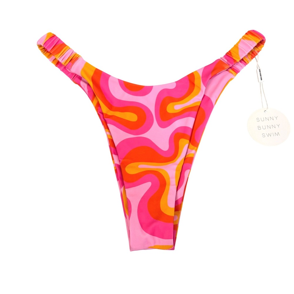 Sunny Bunny Cheeky Swim Bikini Bottoms Sz XL Retro Psychedelic Swirl Pink Orange
